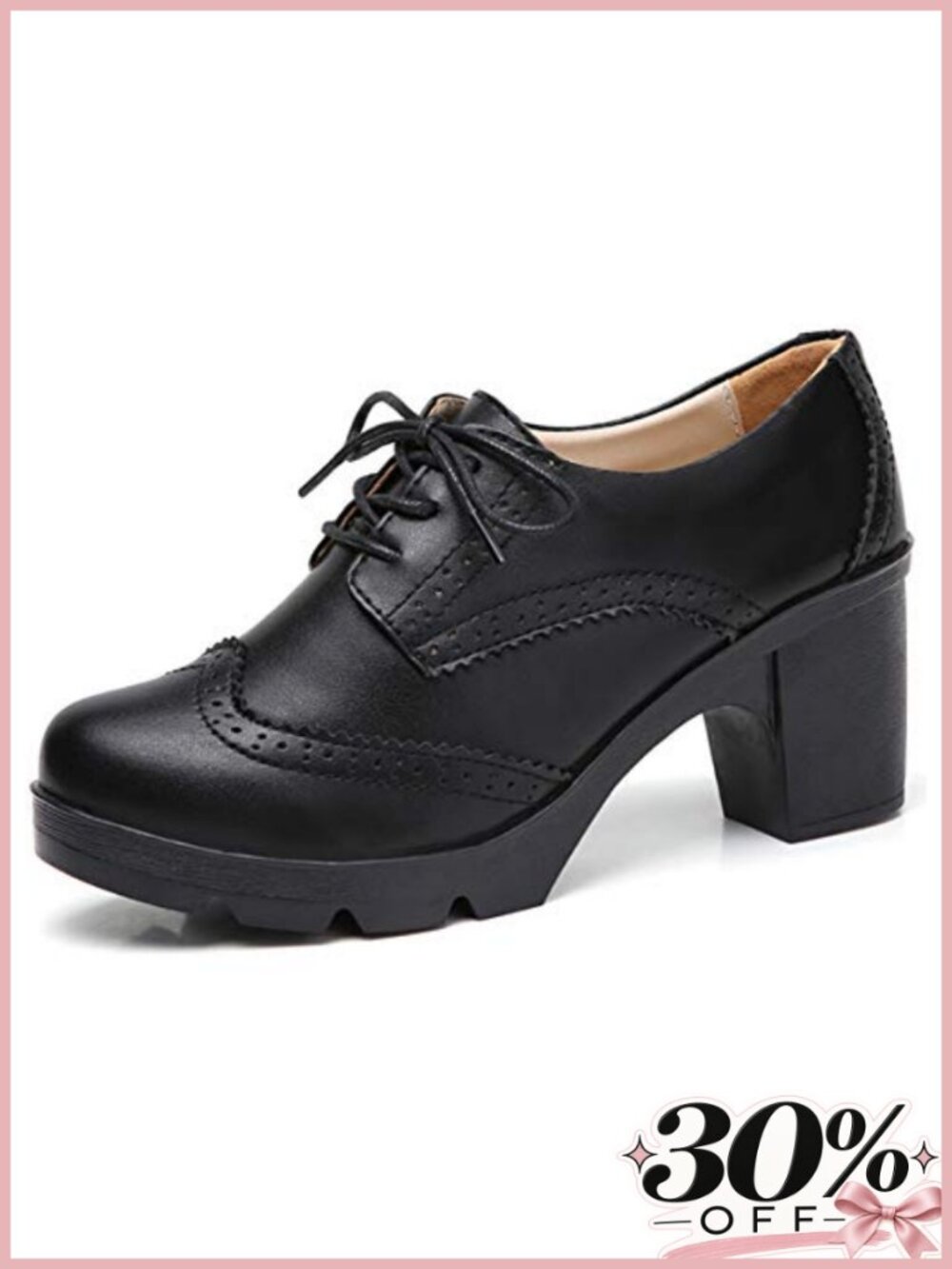 Leather Lace-Up Chunky Mid-Heel Platform Oxford Dress Pump Shoes